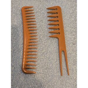 Set Of 2 Brown Wide Tooth Comb & Hair Pick For Styling And Detangling
